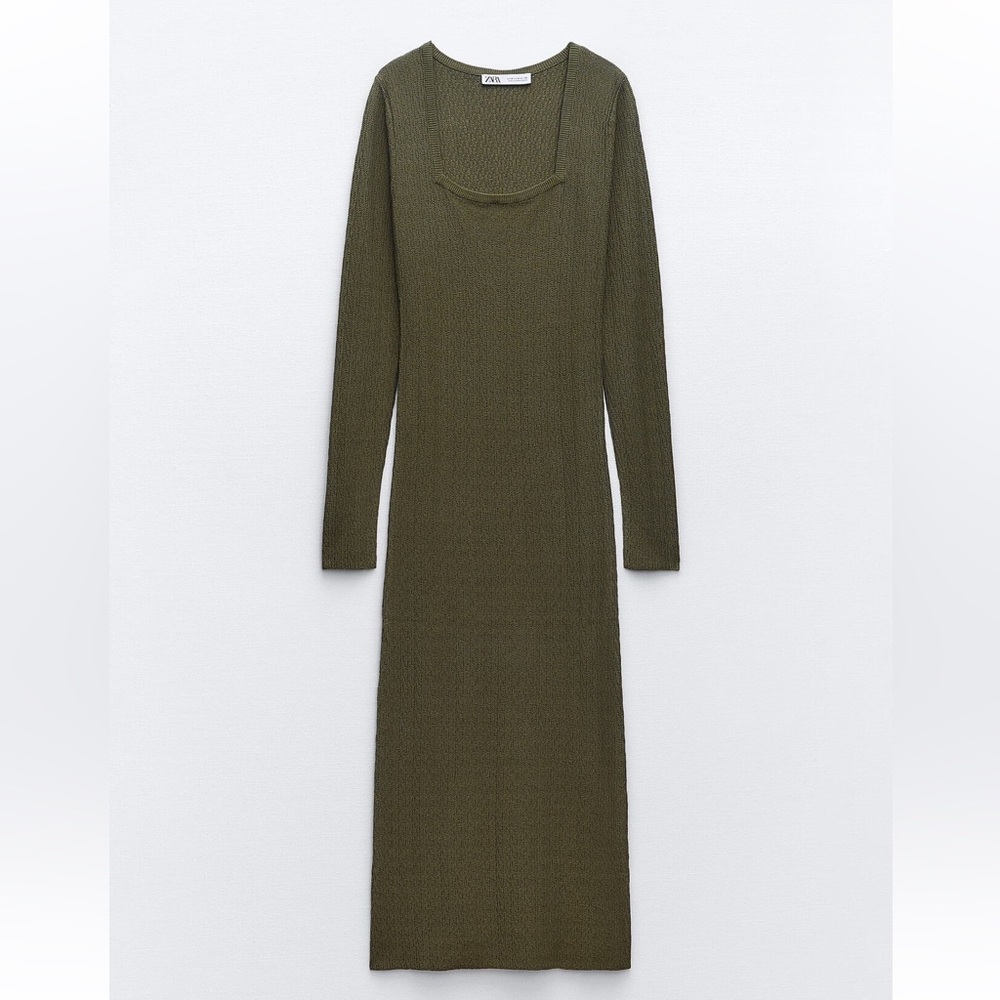 Zara Long Knit Dress in Khaki